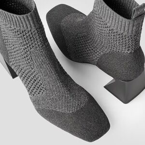 Vivaia Grey Knit Square Toe Ankle Sock Boots Geometric Block Heel Womens 43